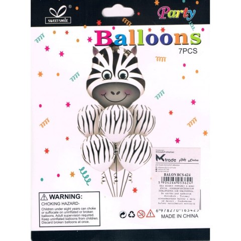 Balon zebra foliowy 60x70cm + 6 balonów