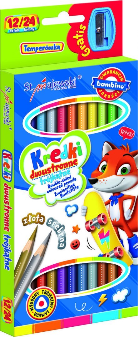 BAMBINO Kredki szkolne dwustronne 12/24 kol + temp