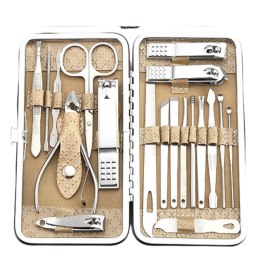 Zestaw Do Manicure I Pedicure w Etui Przybornik Beżowy 20el
