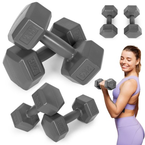 Hantle sześciokątne zestaw 2x2 kg ciężarki do ćwiczeń obciążniki fitness szare ModernHome
