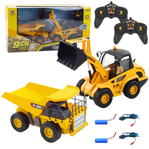 Zestaw Ładowarka Spychacz Wywrotka 1:24 Zdalnie Sterowane RC 2w1