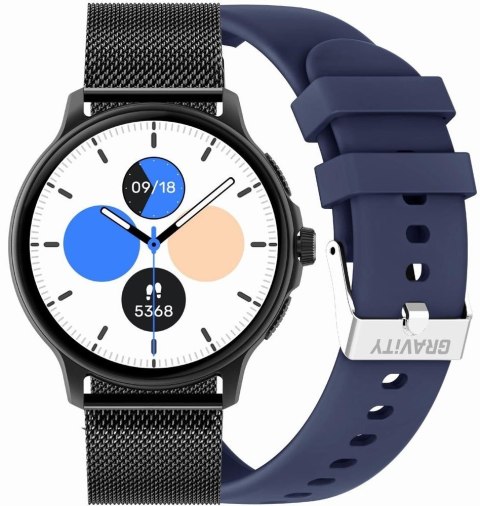 Smartwatch Damski GRAVITY GT12-2 Granatowy Pasek Silikonowy + Czarna Bransoleta