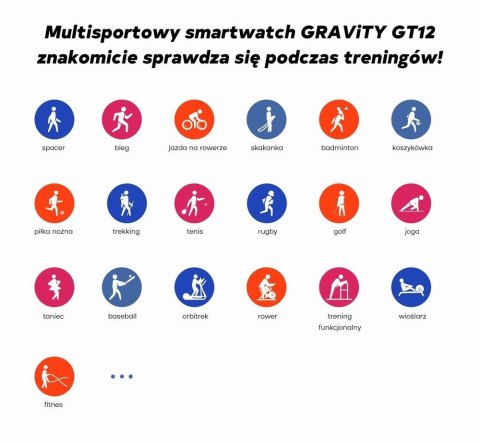 Smartwatch Damski GRAVITY GT12-2 Granatowy Pasek Silikonowy + Czarna Bransoleta