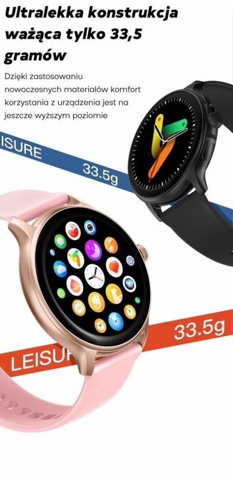Smartwatch Damski GRAVITY GT12-5 Szary Pasek Silikonowy + Bransoleta Różowe Złoto