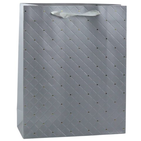 Torba Prezentowa Papierowa Szara Elegancka Złote Kropki 32 x 26 x 10cm