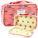 Piórnik Szkolny Organizer Pojemny Dodatkowa Kieszonka Ryby Różowy 21,5cm