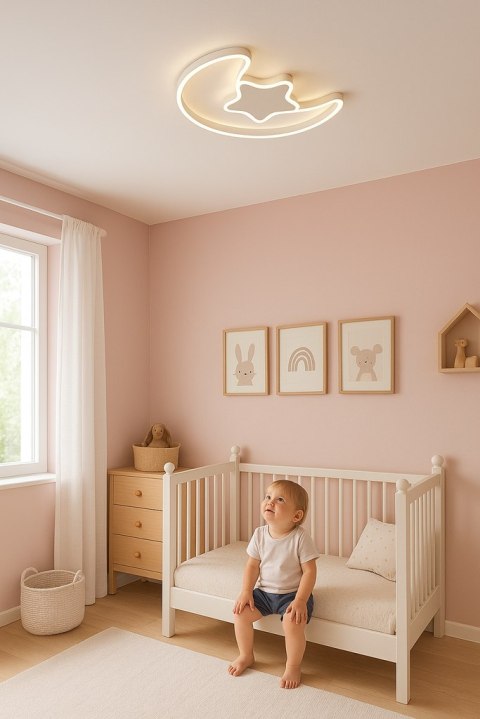 Lampa LED sufitowa plafon do pokoju dziecięcego ściemniana LUMELA + pilot księżyc biała