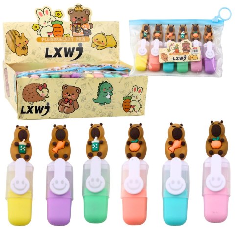 Zestaw Mini Zakreślaczy Kapibara W Etui Kolorowe Pstelowe 6szt