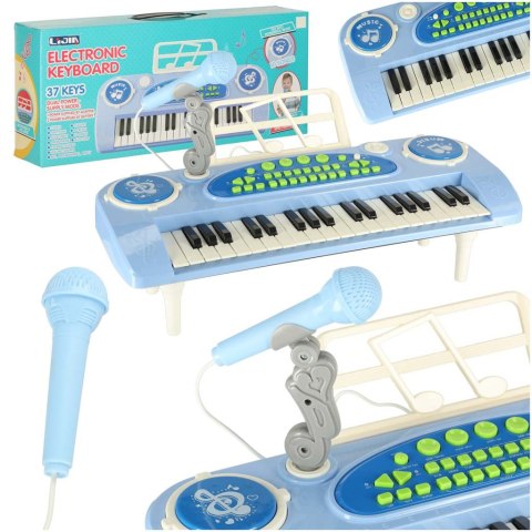 Keyboard dla dzieci pianinko interaktywne organki 37 klawiszy mikrofon statyw niebieskie