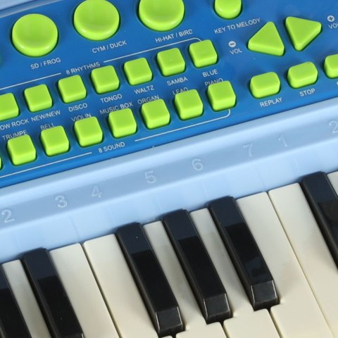Keyboard dla dzieci pianinko interaktywne organki 37 klawiszy mikrofon statyw niebieskie