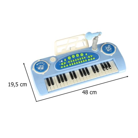Keyboard dla dzieci pianinko interaktywne organki 37 klawiszy mikrofon statyw niebieskie
