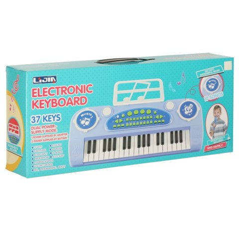 Keyboard dla dzieci pianinko interaktywne organki 37 klawiszy mikrofon statyw niebieskie