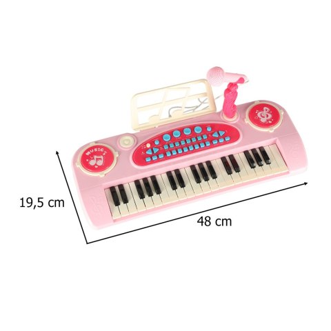 Keyboard dla dzieci pianinko interaktywne organki 37 klawiszy mikrofon statyw różowe