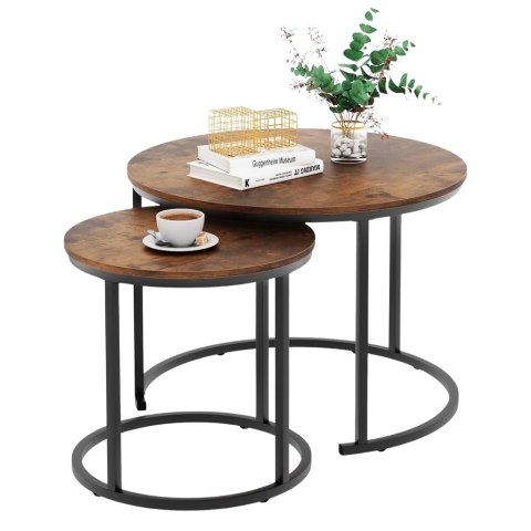 Zestaw Okrągłe Stoliki Kawowe 3w1 Vintage Naturalne Drewno 51cm 40cm 30cm