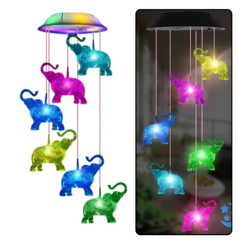 Lampki Solarne Ogrodowe LED Dzwonki Słoniki Kolorowe 70cm
