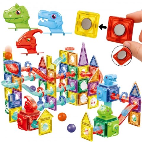 WOOPIE Klocki Magnetyczne Konstrukcyjne 3D Zestaw Edukacyjny Tor Kulkowy 170el.