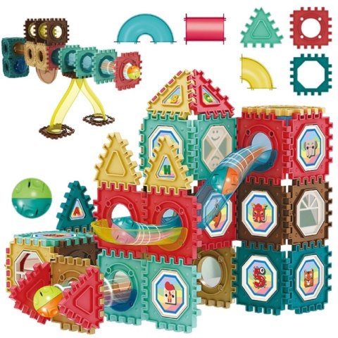WOOPIE Klocki Konstrukcyjne 3D Zestaw Edukacyjny Tor Kulkowy Kulodrom Wafle 68el.