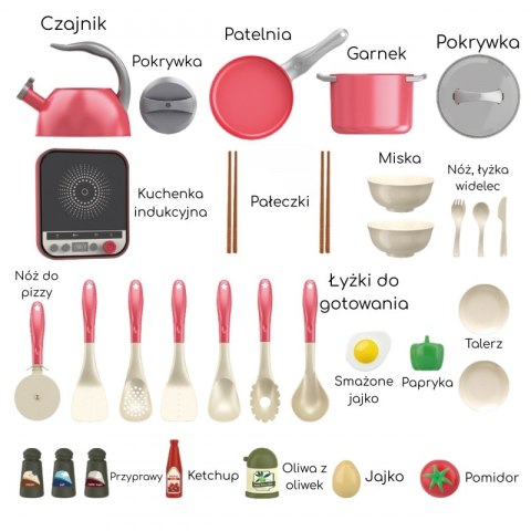 WOOPIE Zestaw Małego Kucharza Indukcja Garnki Patelnia Czajnik Różowy 30el.