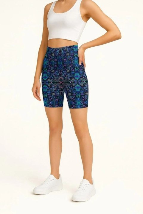 Krótkie Legginsy z Wysokim Stanem - Neon Splash