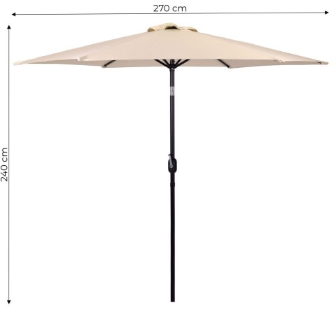 Duży parasol ogrodowy skośny łamany z korbą 6 żeber beżowy 270 cm