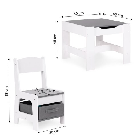 Zestaw mebli dla dzieci stolik + 2 krzesła tablica kredowa ECOTOYS