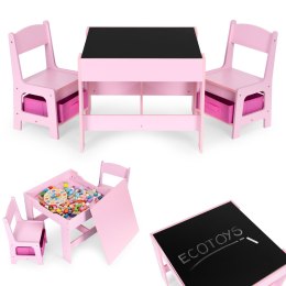 Zestaw mebli dla dzieci stolik + 2 krzesła tablica kredowa różowy ECOTOYS