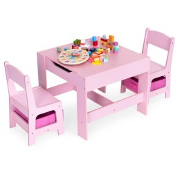 Zestaw mebli dla dzieci stolik + 2 krzesła tablica kredowa różowy ECOTOYS