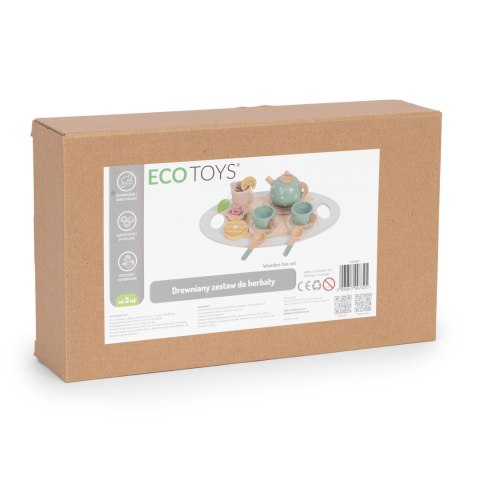 Drewniany zestaw do herbaty dzbanek filiżanki 14 elementów ECOTOYS
