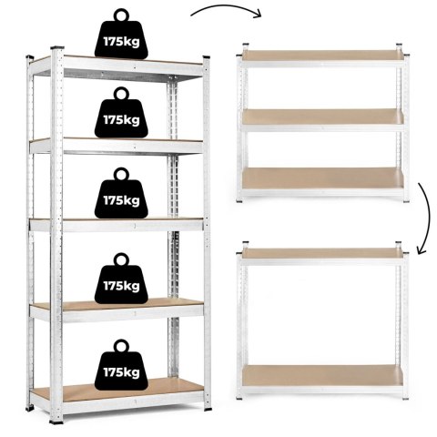 Regał magazynowy 180x90x30 cm stal galwanizowana 5 półek 875 kg ModernHome