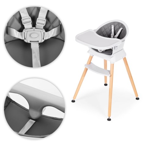 Fotelik krzesełko do karmienia dzieci 6w1 pikowane poszycie tacka szary ECOTOYS