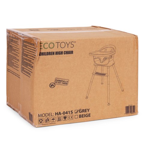 Fotelik krzesełko do karmienia dzieci 6w1 pikowane poszycie tacka szary ECOTOYS