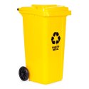 Zestaw 3 koszy na śmieci pojemniki 3x120L niebieski zielony żółty makulatura szkło plastik gumowe koła