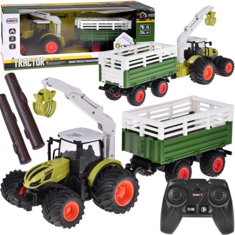 Sterowany Traktor na pilota z przyczepą i chwytakiem bale drewna RC0719