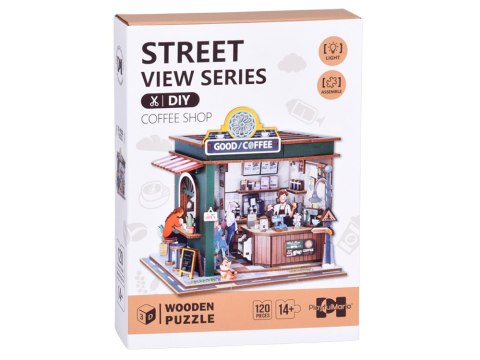 Drewniane PUZZLE 3D Seria budynek Kawiarnia 120 ele oświetlenie ZA6012