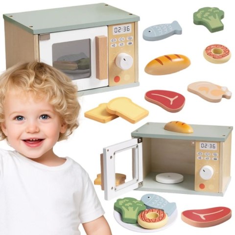 TOOKY TOY Drewniana Kuchenka Mikrofalowa Zestaw Produktów Spożywczych