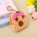 Portfelik Pluszowy Z Brelokiem Kapibara Truskawka Różowa 9,5 x 8 cm