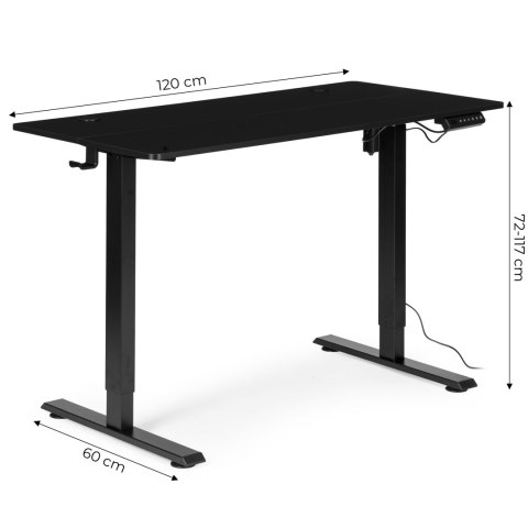 Biurko elektryczne stojące 120x60 cm regulacja wysokości 72-117 cm czarne ModernHome