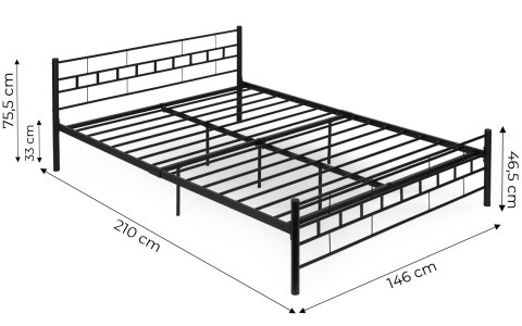 Łóżko metalowe 140x200 cm ze stelażem czarna rama ModernHome