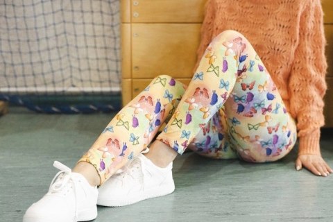 Długie Legginsy z Wysokim Stanem - Motyle XL dla wysokich