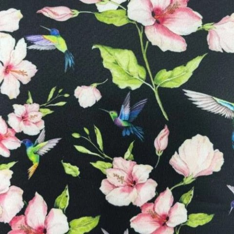 Krótkie Legginsy Dziecięce - Kolibry i Kwiaty 122-128 cm