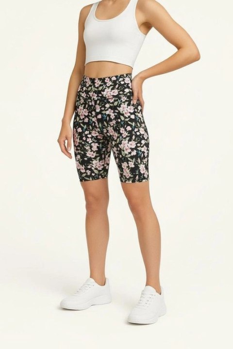 Krótkie Legginsy z Wysokim Stanem - Kolibry i Kwiaty M