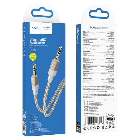 Kabel AUX Jack 3,5 mm (męski) do Jack 3,5 mm (męski) Hoco 1 m UPA32 złoty