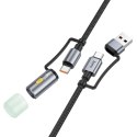 Kabel All-in-one USB A / USB C do USB C / LED Light Hoco 3A 60W 1,2 m U138 czarny