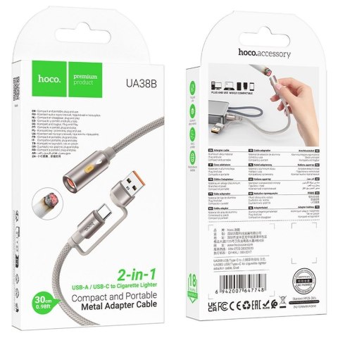 Kabel USB A / USB C do zapalniczka samochodowa Hoco 0,3 m UA38B złoty
