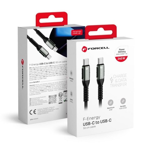 Kabel USB C do USB C Forcell F-Energy QC4.0 PD 5A 240W Cafule 0,5 m C263 czarny
