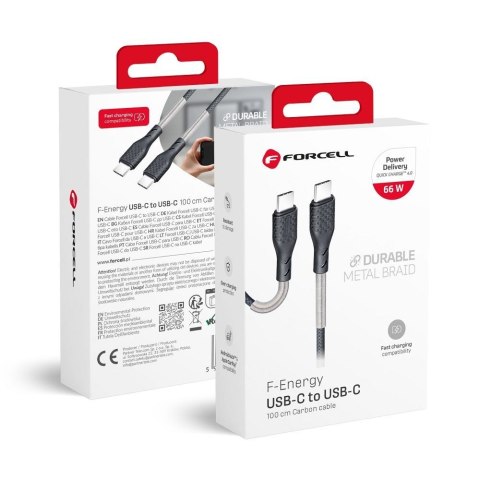 Kabel USB C do USB C Forcell F-Energy QC4.0 PD 5A 66W Carbon 1 m CB-02C czarny