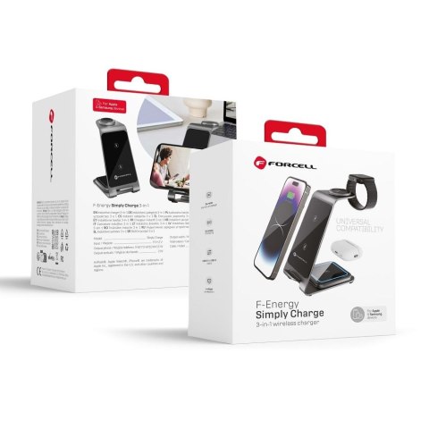 Ładowarka indukcyjna Forcell F-Energy 3w1 Simply Charge aluminiowa kompatybilna z Apple Watch i Samsung Watch szara