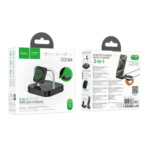 Ładowarka indukcyjna Hoco 3w1 3A 5W kompatybilna z Apple Watch CQ16A czarna