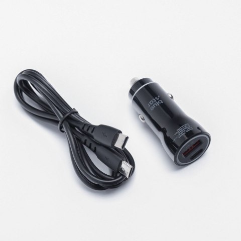 Ładowarka samochodowa Blue Star USB C + USB A QC3.0 PD AFC PPS 3A 25W + kabel USB C do USB C czarna