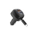 Ładowarka samochodowa Forcell F-Energy Alu USB C + USB A + zwijany kabel USB C PD QC4.0 SFC2.0 3A 75W czarna